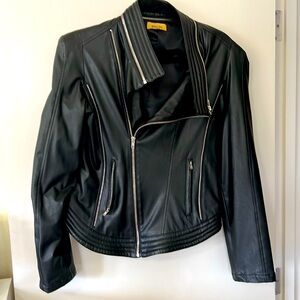 Fabulous, faux leather, zippered, black jacket.